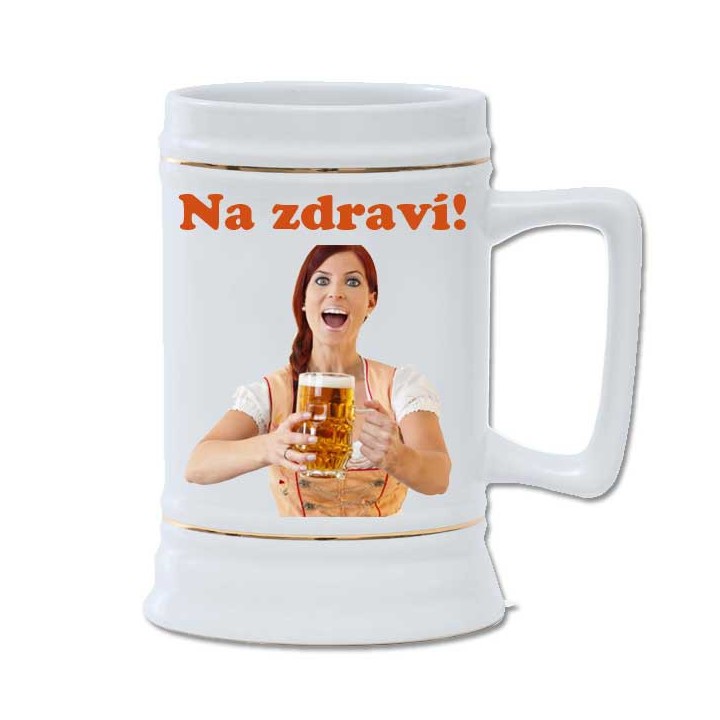 Potisk korbelu bílý se zlatou linkou 